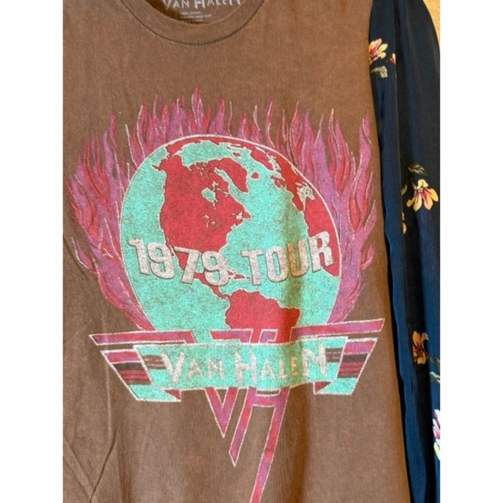 Van Halen 1979 World Tour Graphic Upcycled Tee Floral OOAK concert Festival O/S - Picture 3 of 5